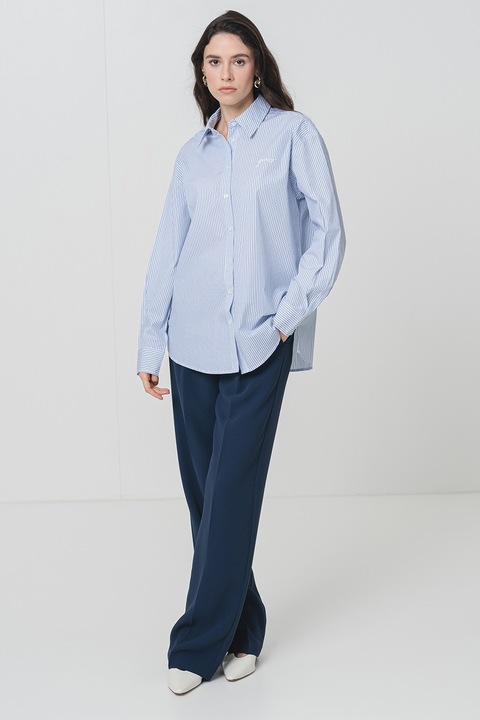 GUESS, Camasa lejera cu model in dungi, Albastru royal/Alb optic, M