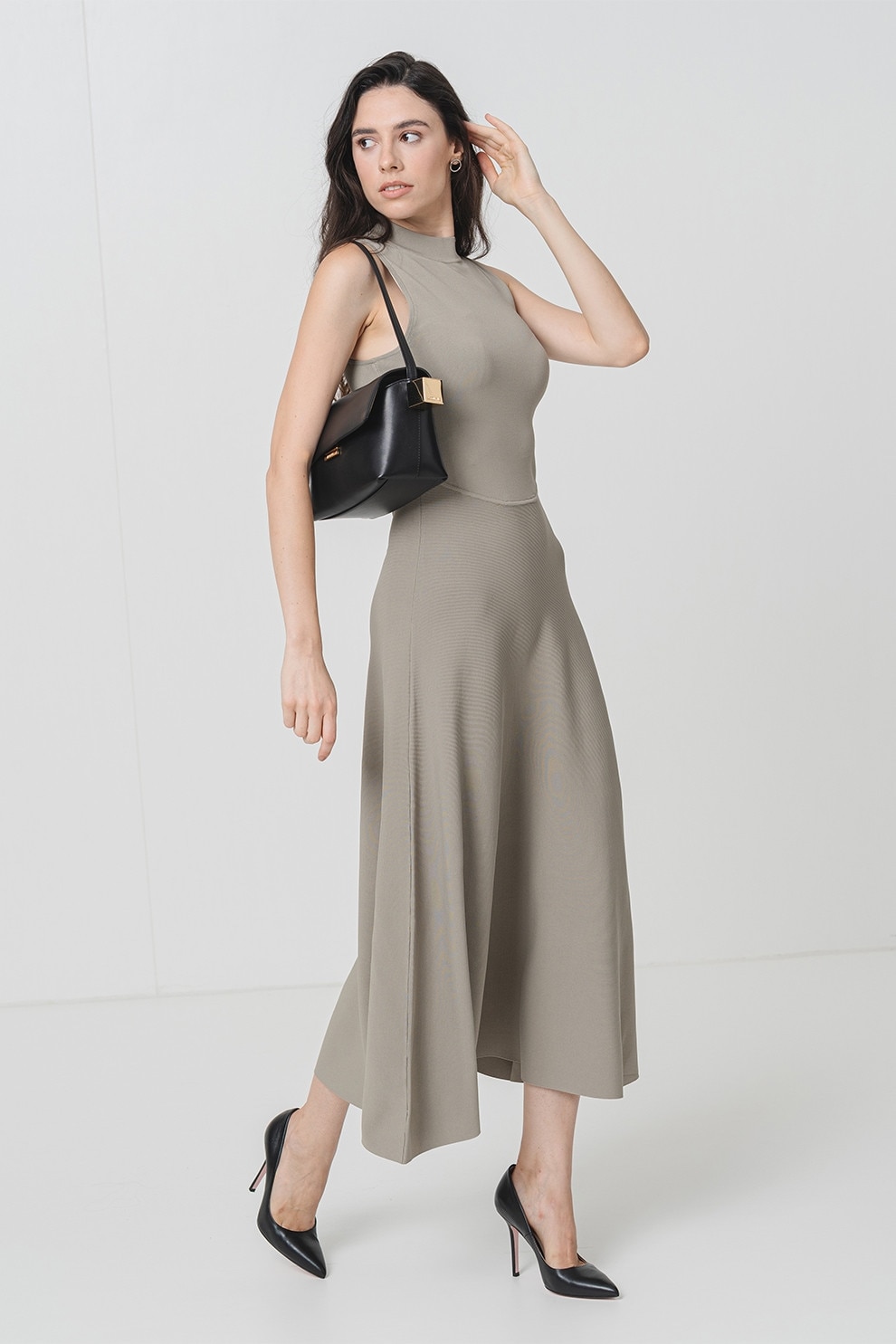 GUESS, Rochie lunga evazata, Verde pal, S