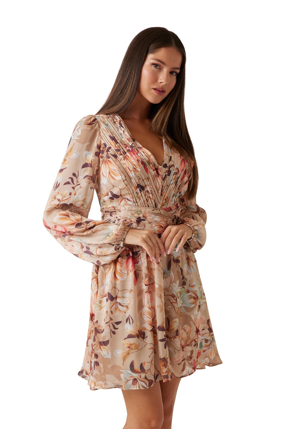 GUESS, Rochie mini cu imprimeu, Portocaliu, Bej, XS