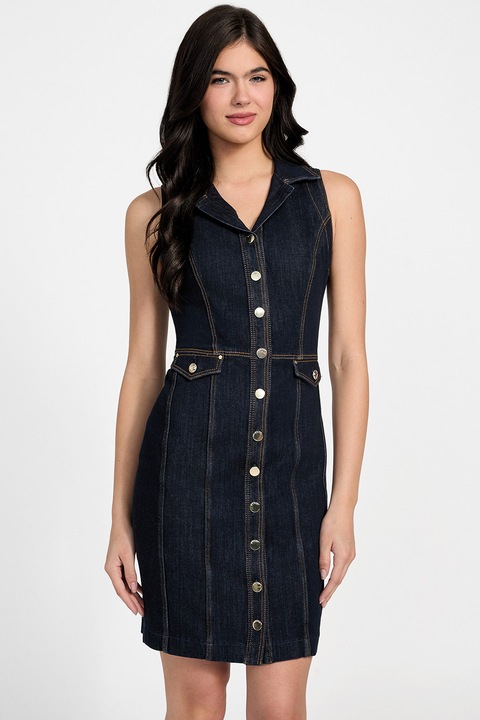 GUESS, Rochie-camasa din denim din amestec de modal, Bleumarin, XS