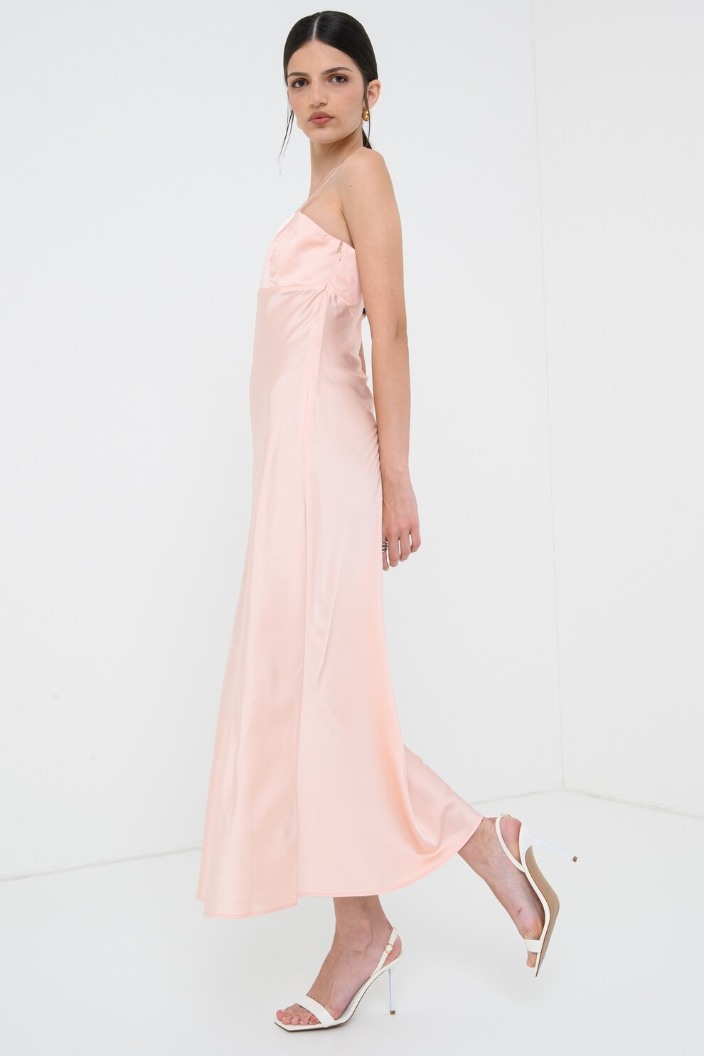 GUESS, Rochie lunga de satin, Roz pastel, M
