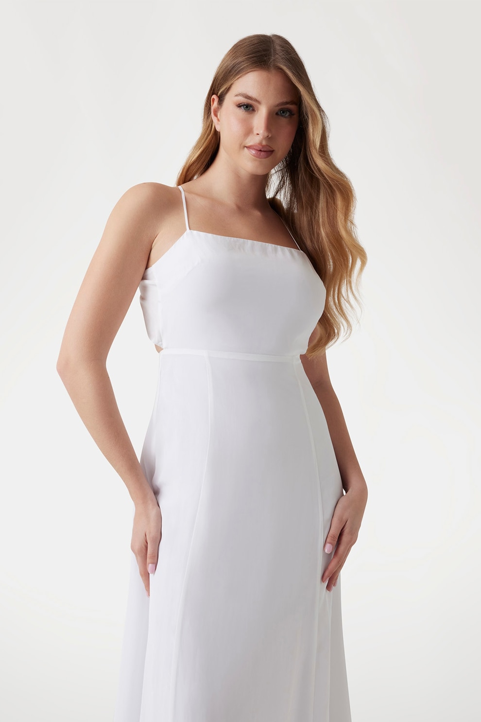 GUESS, Rochie lunga cu croiala in A, Alb optic, M