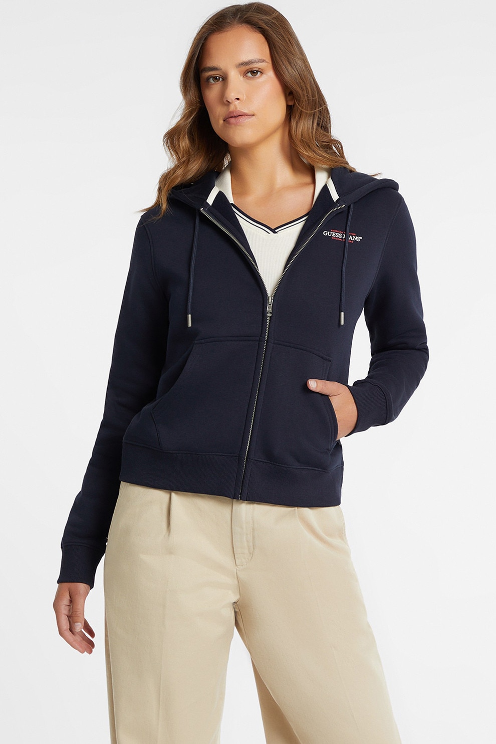 Tommy Jeans, Hanorac cu fermoar si buzunare oblice, Bleumarin, S