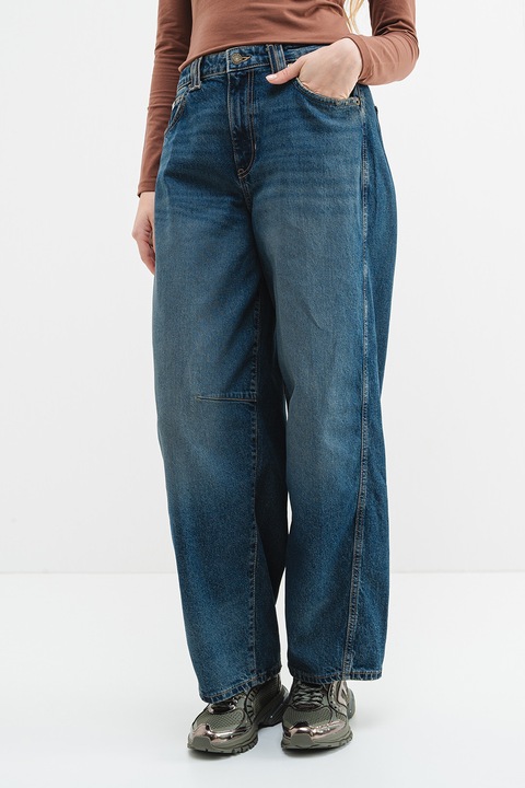 GUESS JEANS, Blugi crop Barrel, Albastru inchis