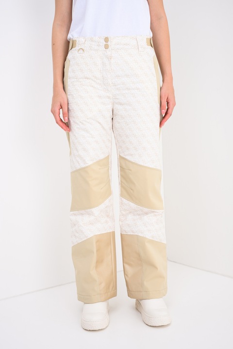 GUESS, Pantaloni cu model logo, pentru schi, Alb/Crem