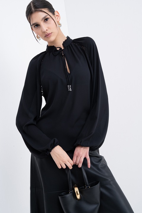 GUESS, Bluza vaporoasa cu maneci bufante, Negru