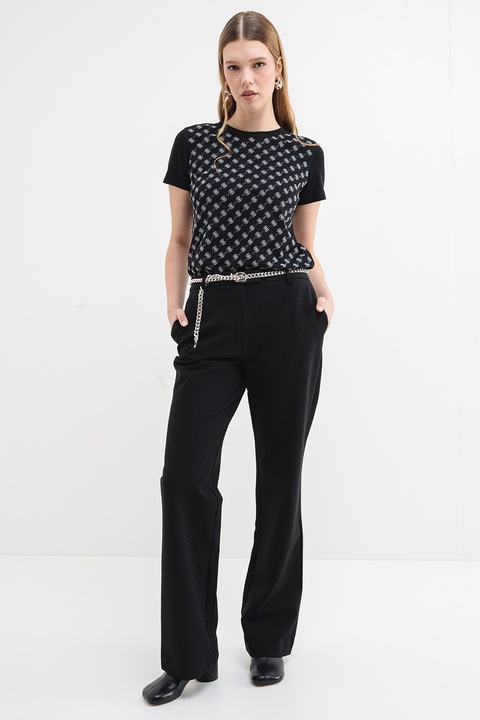 GUESS, Kerek nyakú logós póló, Fekete/Szürke