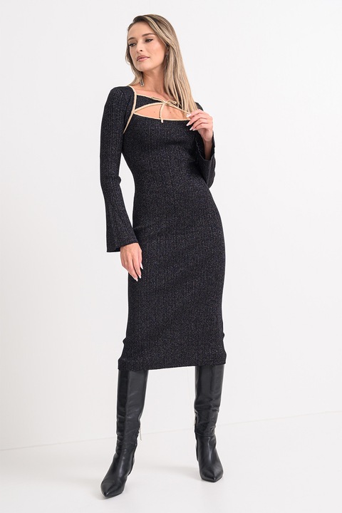 GUESS, Rochie midi cu aspect stralucitor, Negru/Argintiu, S