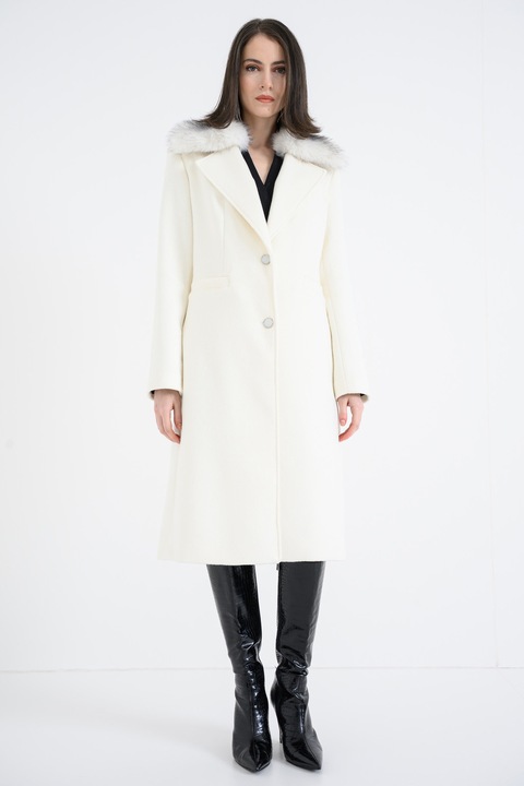 GUESS, Palton din amestec de lana cu epoleti, Crem