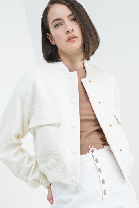 GUESS, Palton scurt din amestec de lana, Crem