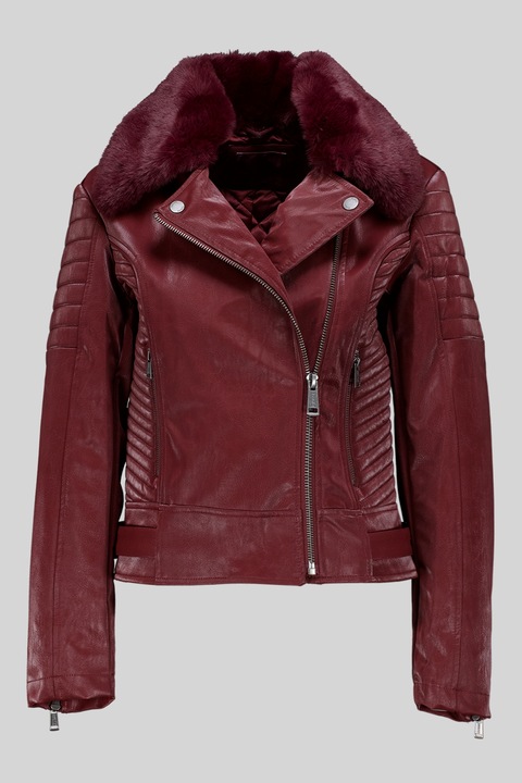 GUESS, Jacheta biker slim-fit cu garnitura din blana sintetica, Violet tyrian, S