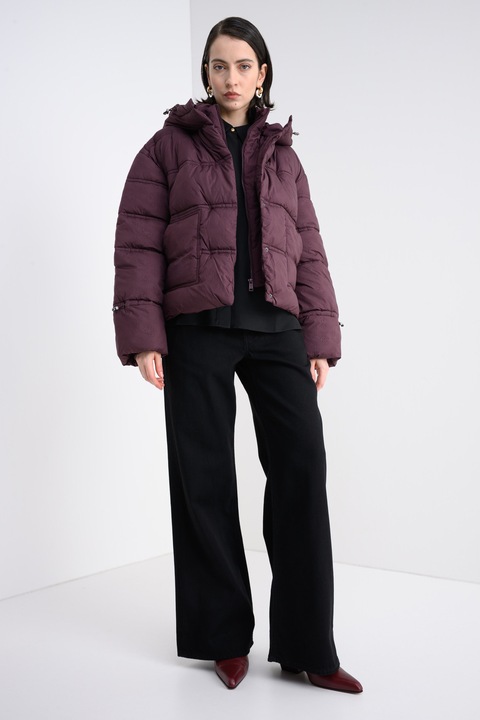 GUESS, Geaca cu vatelina , monograma si gluga, Violet pruna