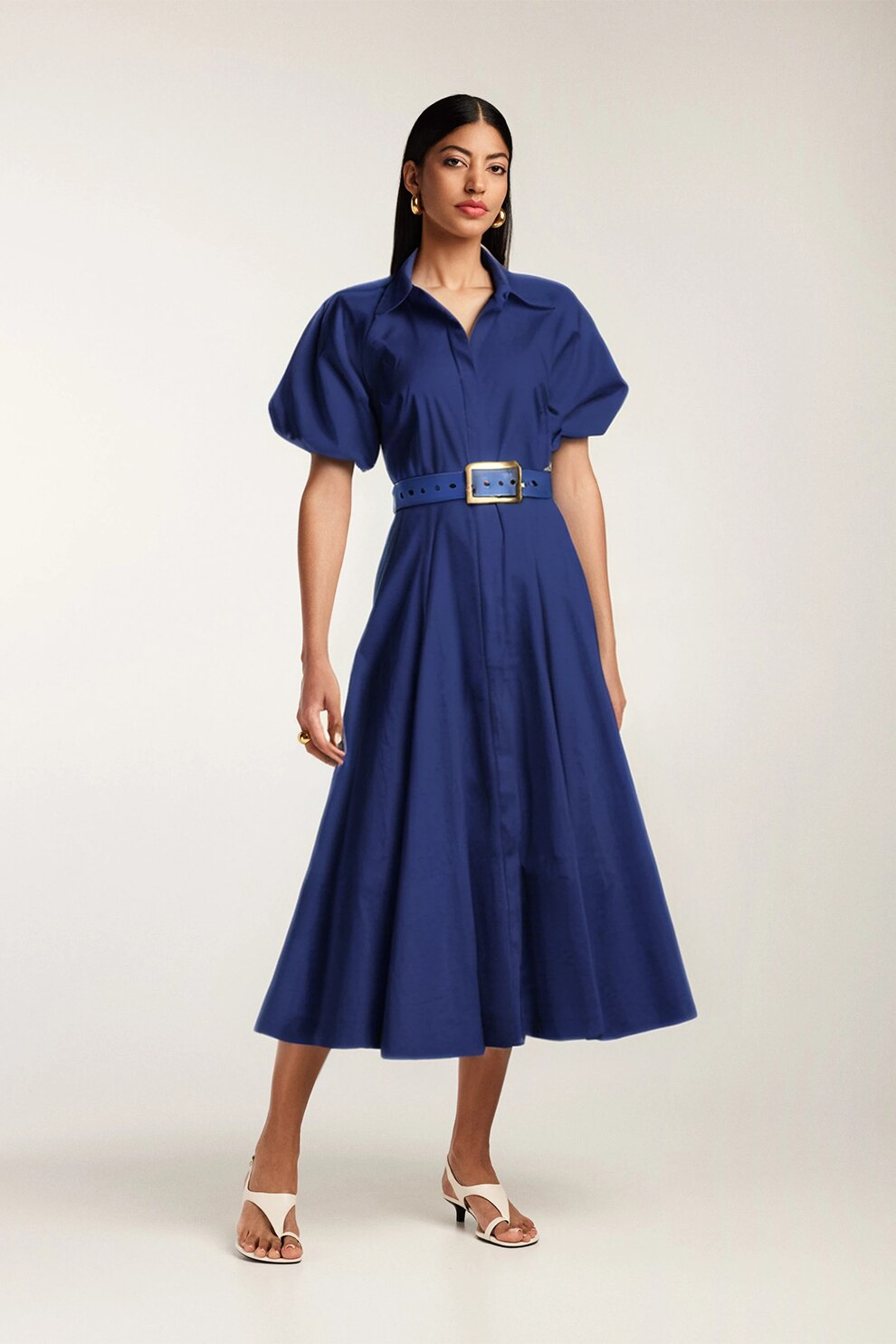 Alina Cernatescu, Rochie midi cu maneci scurte, Albastru inchis, M