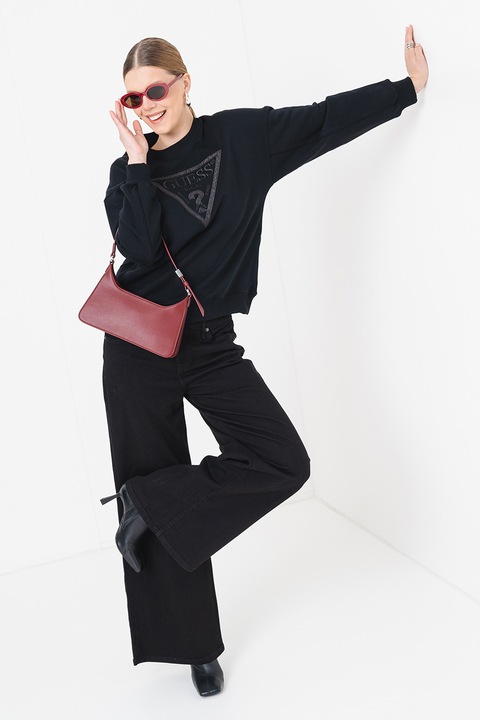 GUESS, Bluza de trening cu broderie logo, Negru
