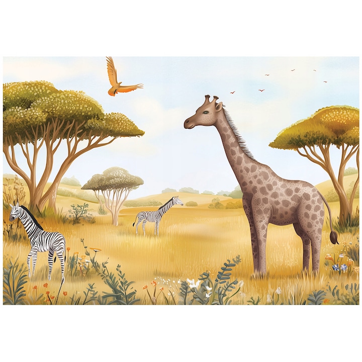 Детски фототапет, гора, животни, модерен, за стени, тапет, за деца, стена, декорация, 150x105 см, 15659VX3