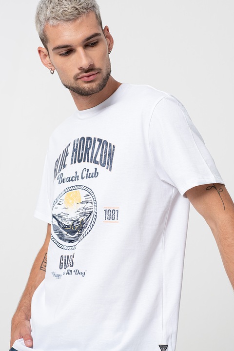 GUESS, Pamutpóló hímzett mintával, Világos narancssárga/Fehér