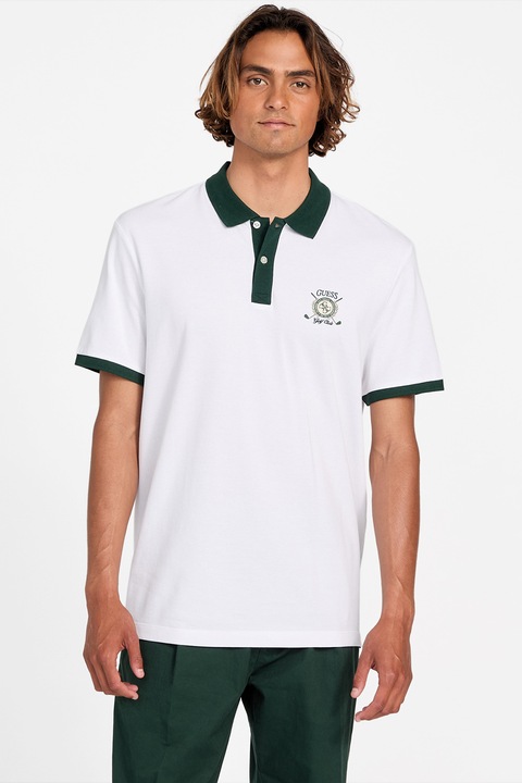 GUESS, Galléros póló kontrasztos részletekkel, Fehér, Sötétzöld, M