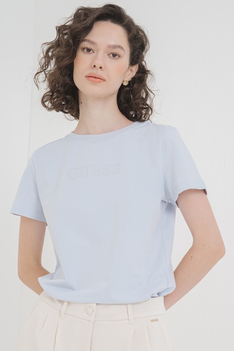 GUESS, Tricou cu logo, pentru fitness, Albastru deschis, Argintiu, XS