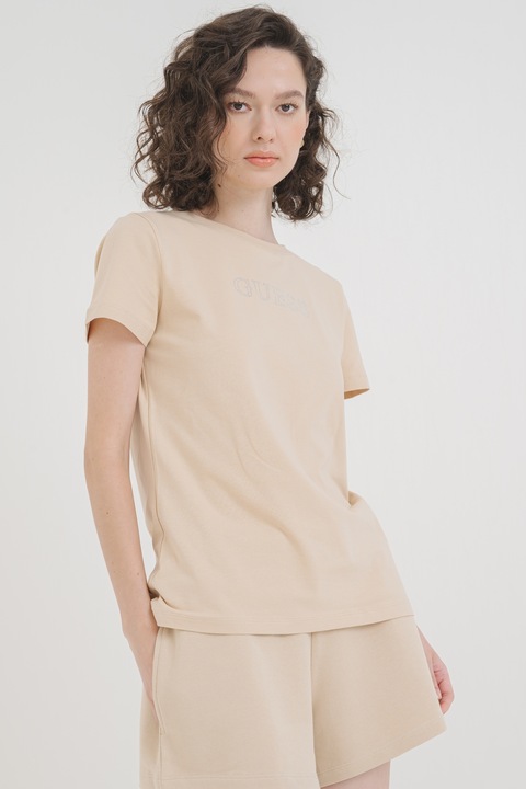 GUESS, Tricou cu logo, pentru fitness, Bej, Argintiu, XS