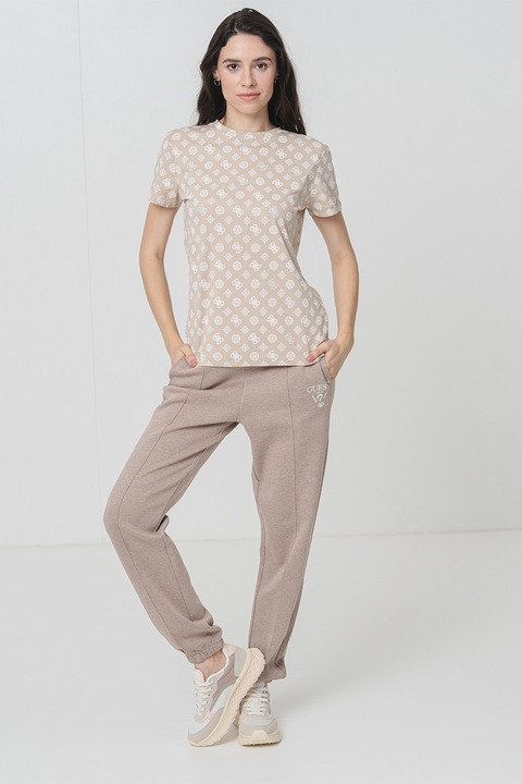 GUESS, Tricou regular-fit din bumbac, Bej/Alb murdar