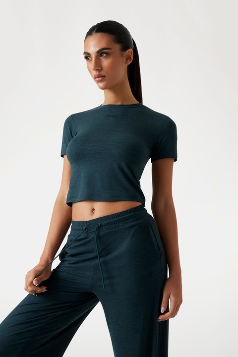 GUESS, Tricou crop pentru fitness, Albastru petrol