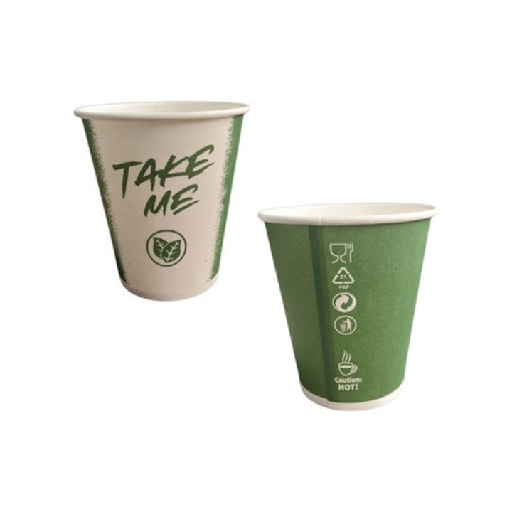Pahare de hartie verde de unica folosinta pentru cafea ceai limonada 250 ml 50pcs