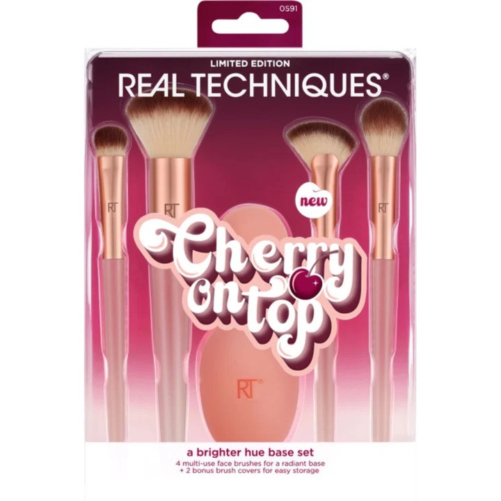 Set pensule machiaj Real Techniques Cherry On Top A Brighter Hue Base Set, 5 piese, roz