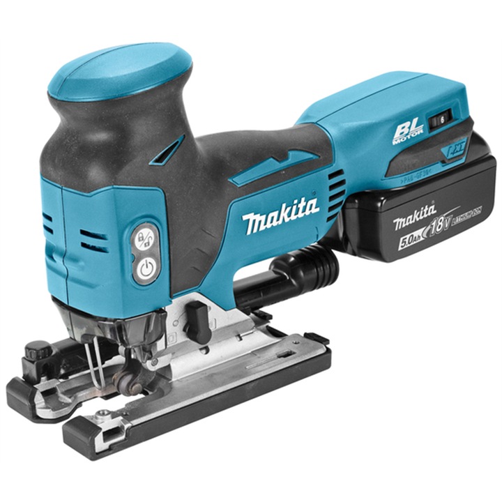 Електрически трион Makita DJV181RTJ, 2x5.0Ah, 18V, алуминиева основа, ъгъл на рязане 0-45°