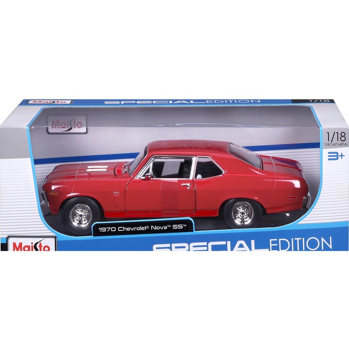 Masinuta Maisto Special Edition Chevrolet Nova SS Coupe 1970 1:18, pentru baieti, 3+ ani