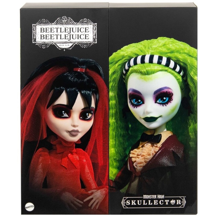 Set papusi Monster High Beetlejuice si Lydia, 27x29cm