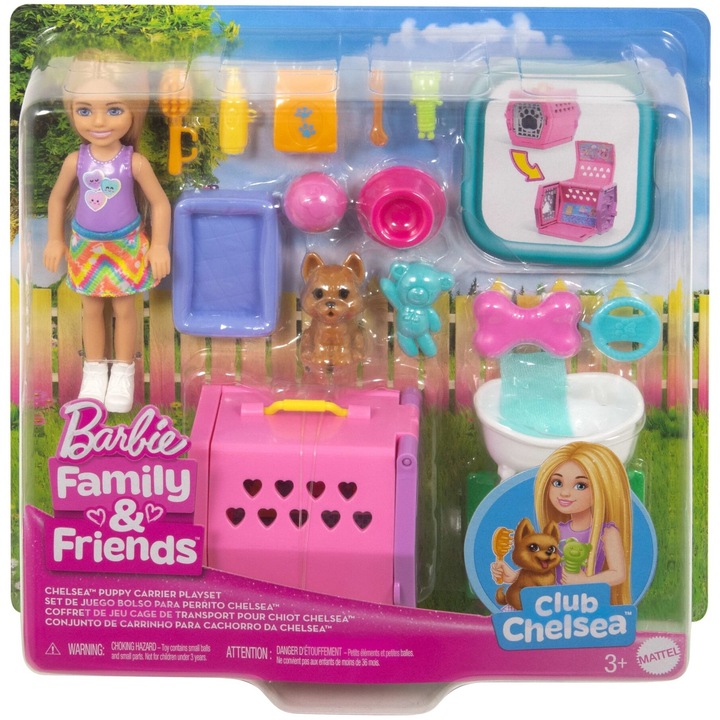Set Lala Barbie Chelsea cu Transporter pentru Caine, 15cm, Multicolor