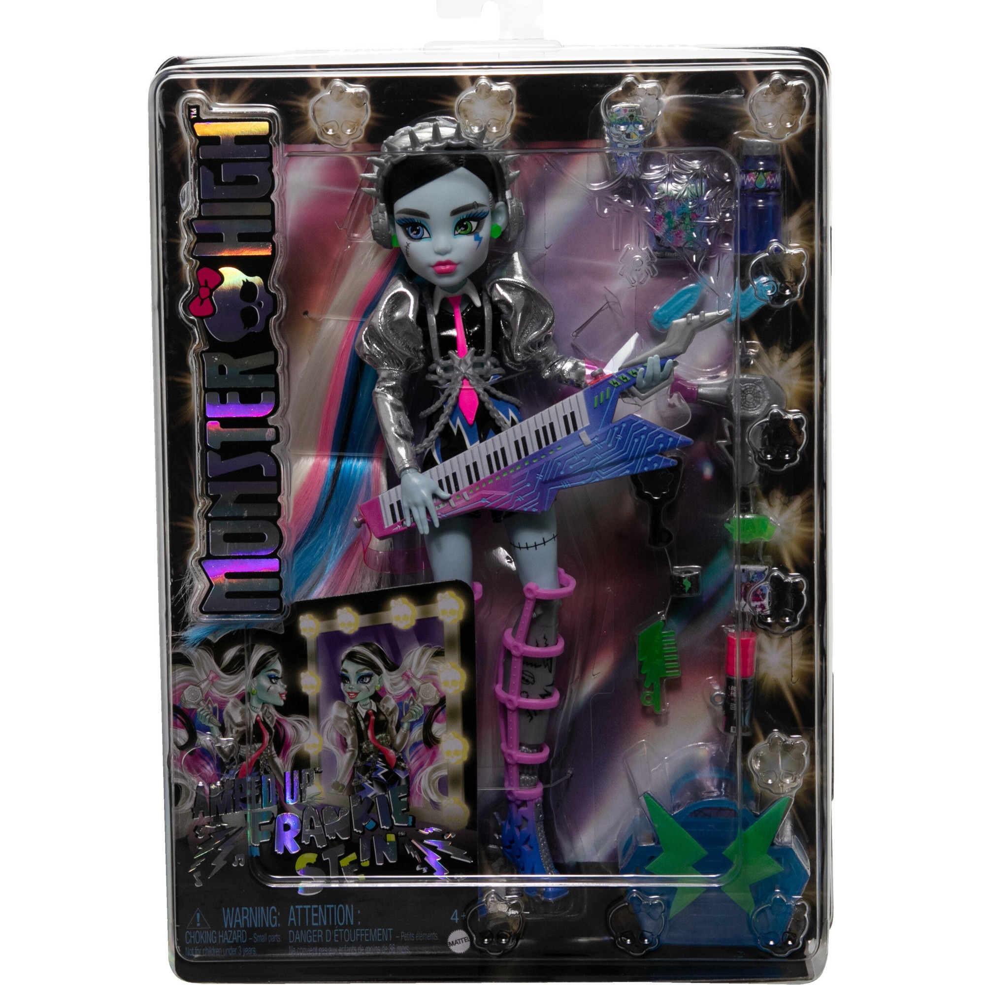 Papusa Monster High, Reel Drama, Frankie Stein, alb-negru - eMAG.ro