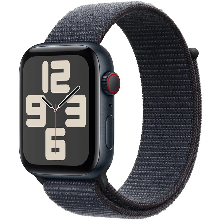 Смарт часовник Apple Watch SE, 40 мм, GPS + Cellular, гранатов цвят, каишка аквамариново сиво, водоустойчивост 50 м