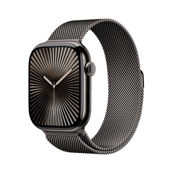 Apple Watch Series 10, 46 mm, titán, rozsdamentes acél szíj, eSIM, állapotfigyelés