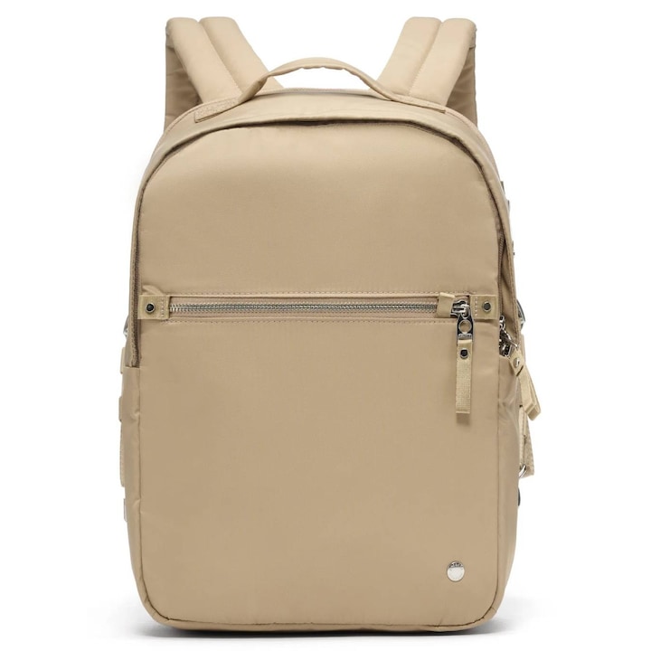 Rucsac dama Pacsafe W Backpack 10 l, antiefractie, impermeabil, 36x26x12cm, taupe