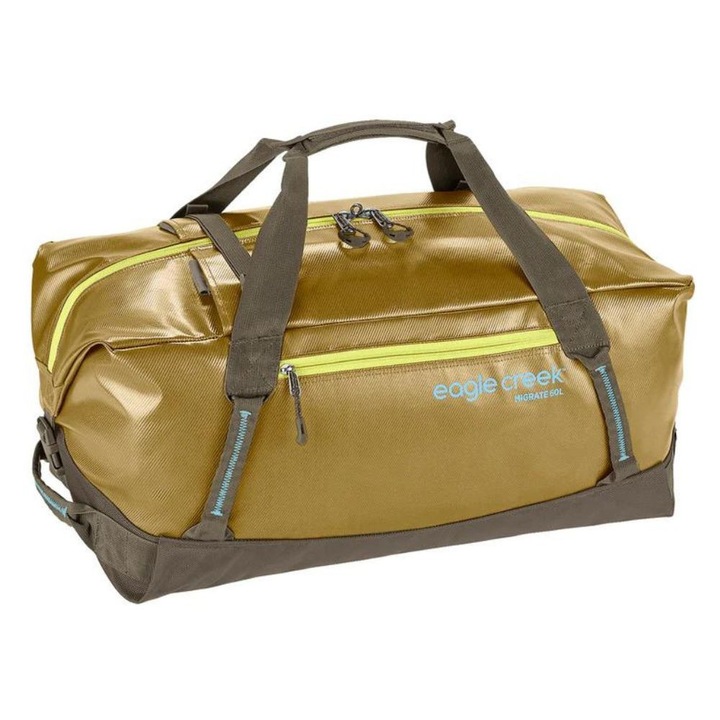 Geanta de voiaj set 2in1 Eagle Creek Migrate Duffel 61/67 l, auriu, dimensiuni 29x59/84x28 cm