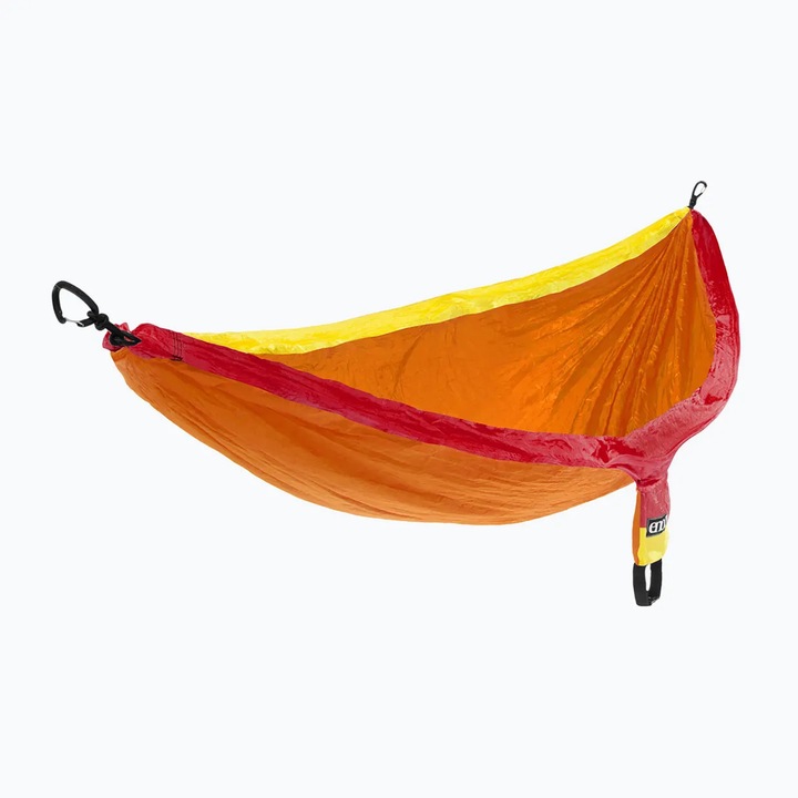 Hamac turistic ENO SingleNest, galben, 290x147cm, 1 persoana, 180kg, set cu sac de compresie si carabiniere din aluminiu