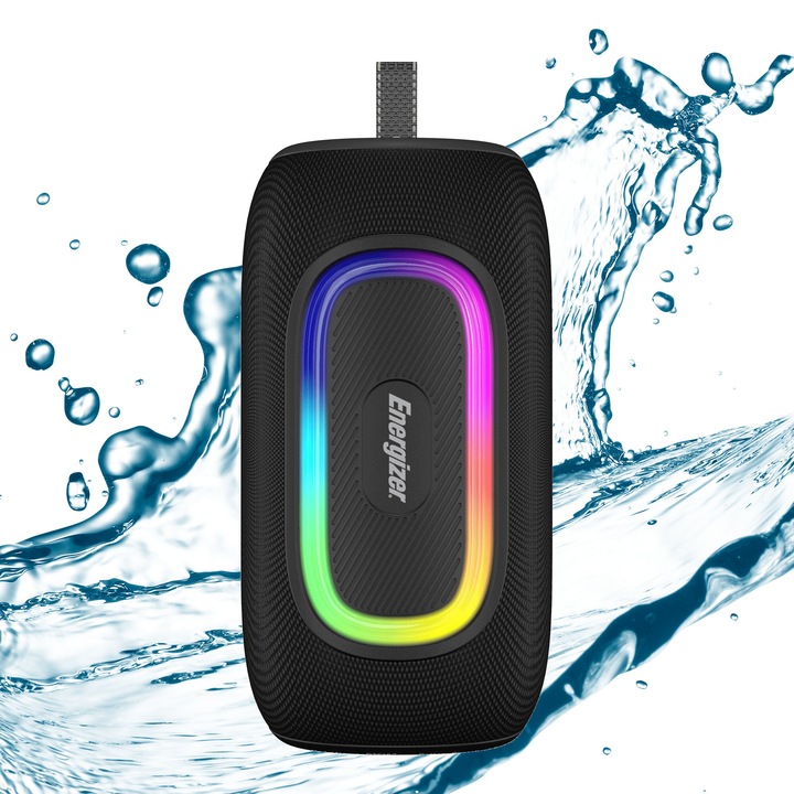 Boxa portabila Energizer BTS163, Bluetooth, IPX65, neagra, 102x102x193mm