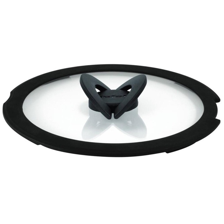 Capac pentru oale, Tefal, 26 cm, sticla/silicon, negru/transparent