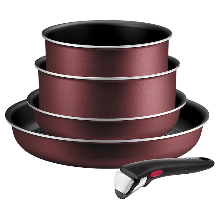 Комплект тенджери Tefal Ingenio Simply Cook, 5 елемента, бордо, 22x28см, 18x20см
