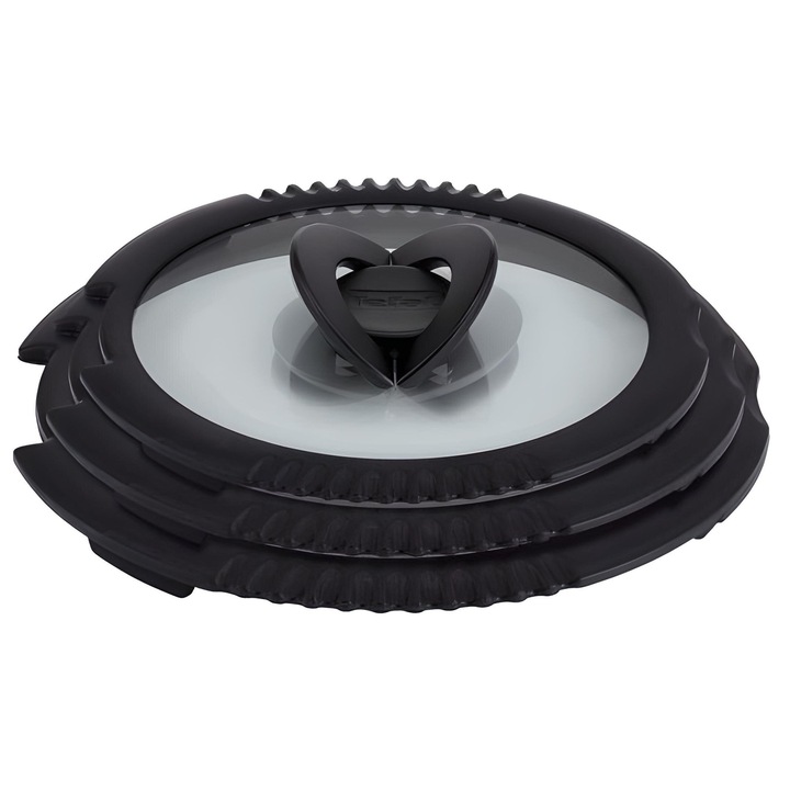 Set capace Tefal Ingenio, 3 elemente, silicon si sticla, negru-transparent, 16x18x20cm