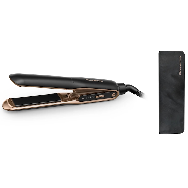 Преса за коса Rowenta Thermocare, 5 температурни нива, керамична, черен/златист, 35x15x5 см