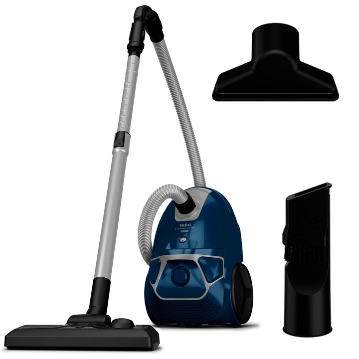 Прахосмукачка Tefal Compact Power TW3931, 750W, 3L, синя, с 3 накрайника и телескопична тръба