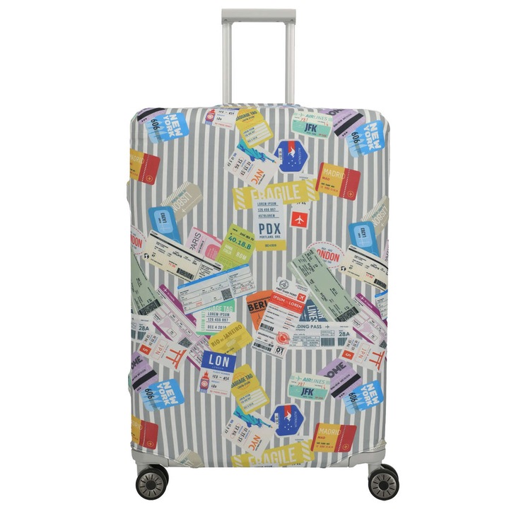 Husa pentru valiza mare Travelite, multicolor, din poliester, cu deschideri pentru manere