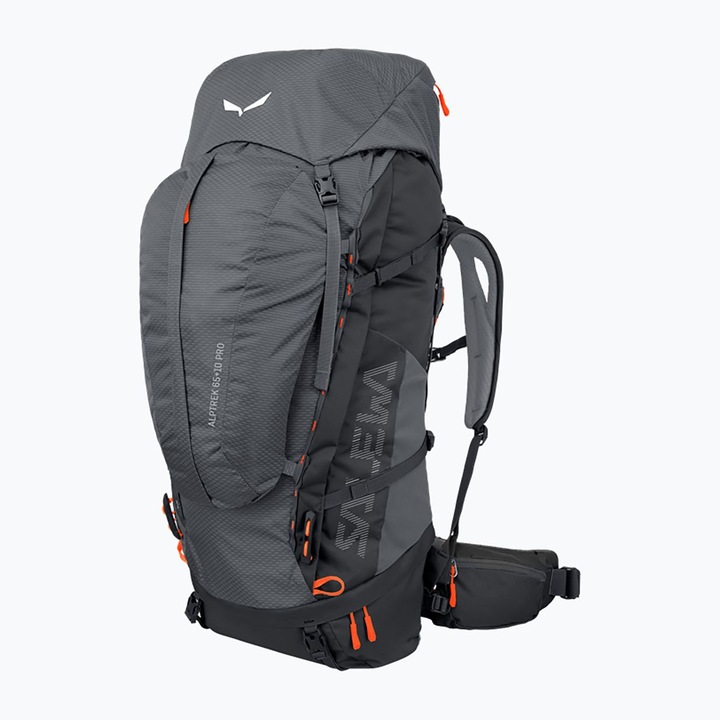 Раница за трекинг Salewa Alptrek 65+10 л, сива, 81x35x22 см, система за носене DRY BACK CUSTOM, водоустойчива