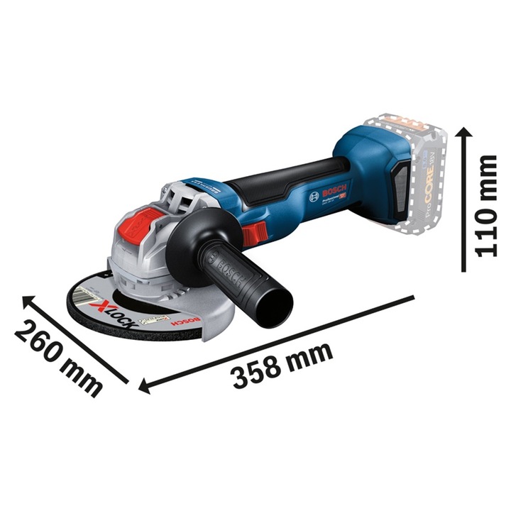 Polizor unghiular Bosch GWX 18V-10, sistem X-Lock, motor fara perii, 125mm, alimentare cu acumulator 18V