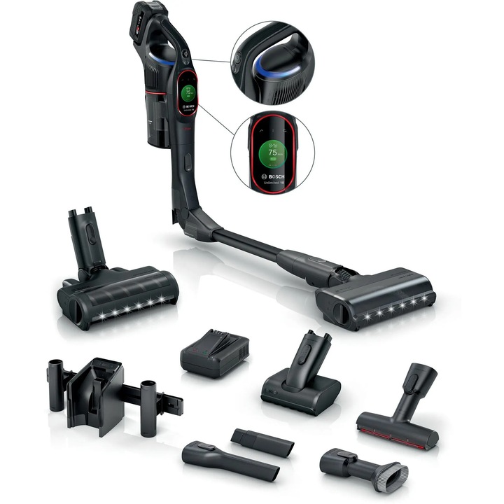Прахосмукачка Bosch Unlimited 10 ProPower BCS1051POW, 100 мин, сменяема батерия, мини електрическа четка, черна, 21.6x25x130 см