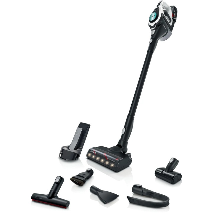 Прахосмукачка Bosch Unlimited Gen2 Series 8 Pro, хигиенична, 18V, 45 мин, черна, бяла, 21.8x25x131.4 см