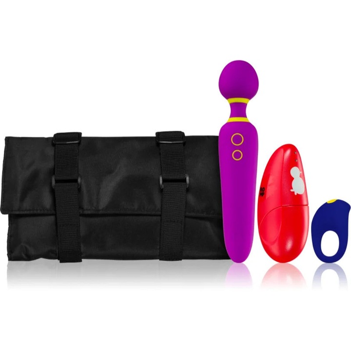 Комплект еротични аксесоари ROMP Pleasure Kit, Вибратор, Стимулатор, Пръстен за пенис с вибрации, Водоустойчив, Размер 23x4.5x4.4 см, 10.2x5.4x3.8 см, 7.3x4.7x4.2 см