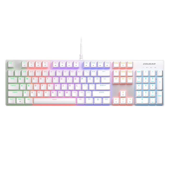 Механична клавиатура Cougar Ultimus EX RGB, бяла, с USB HUB, размери 437x128x40mm
